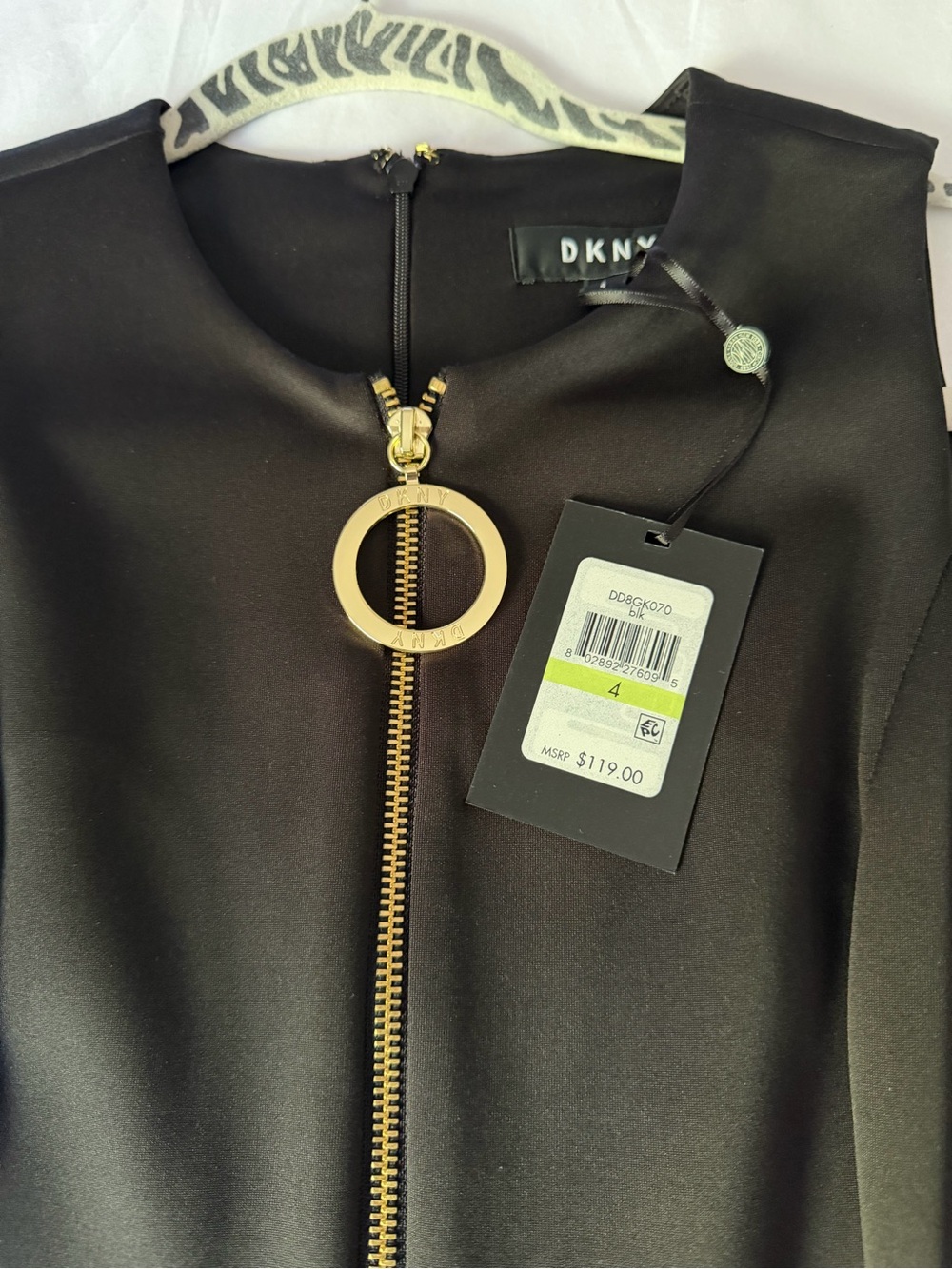 DKNY Black Dress with Gold Ring Zip Pull
